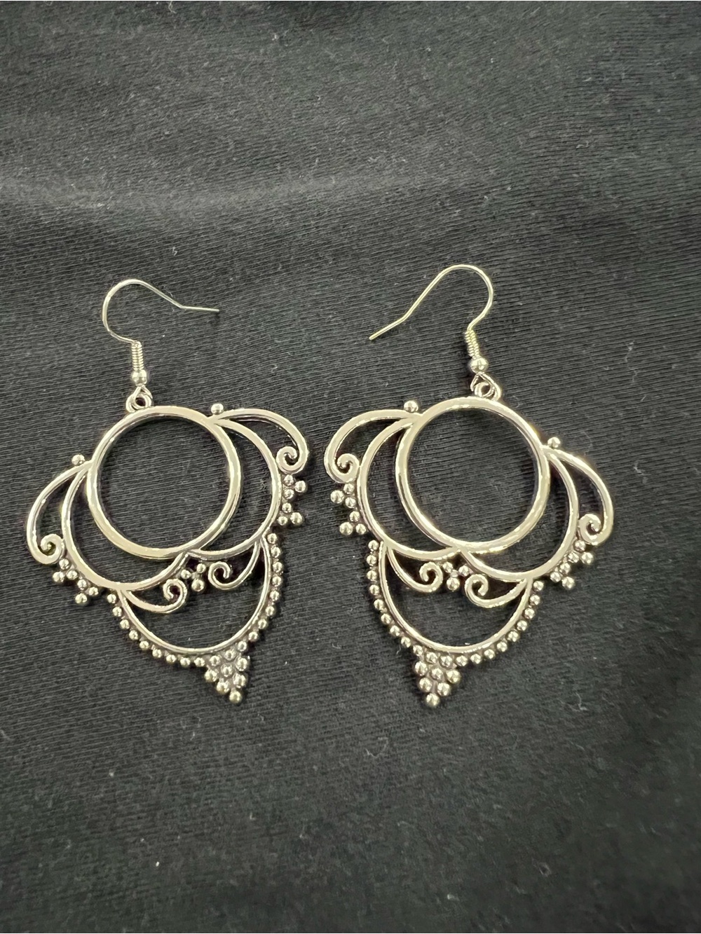 Silver-Tone Filigree Hoop Drop Earrings - Women Jewelry